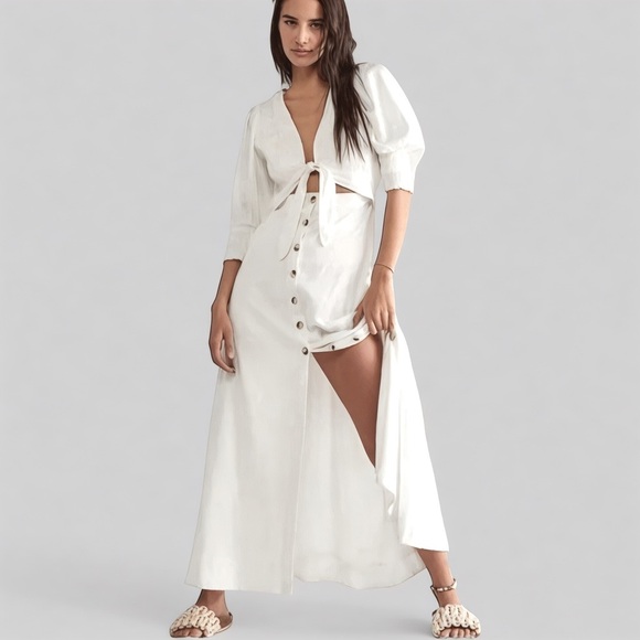 Free People String of Hearts Dress Sz L White Cut Out Long Boho Cottagecore - Picture 1 of 11